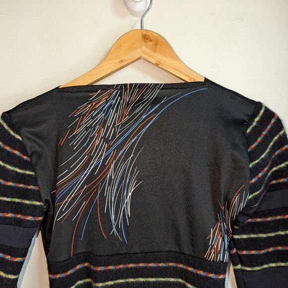 MYCO ANNA Canadian Black Stripes Artsy Wool Top Size Small - Picture 6 of 12